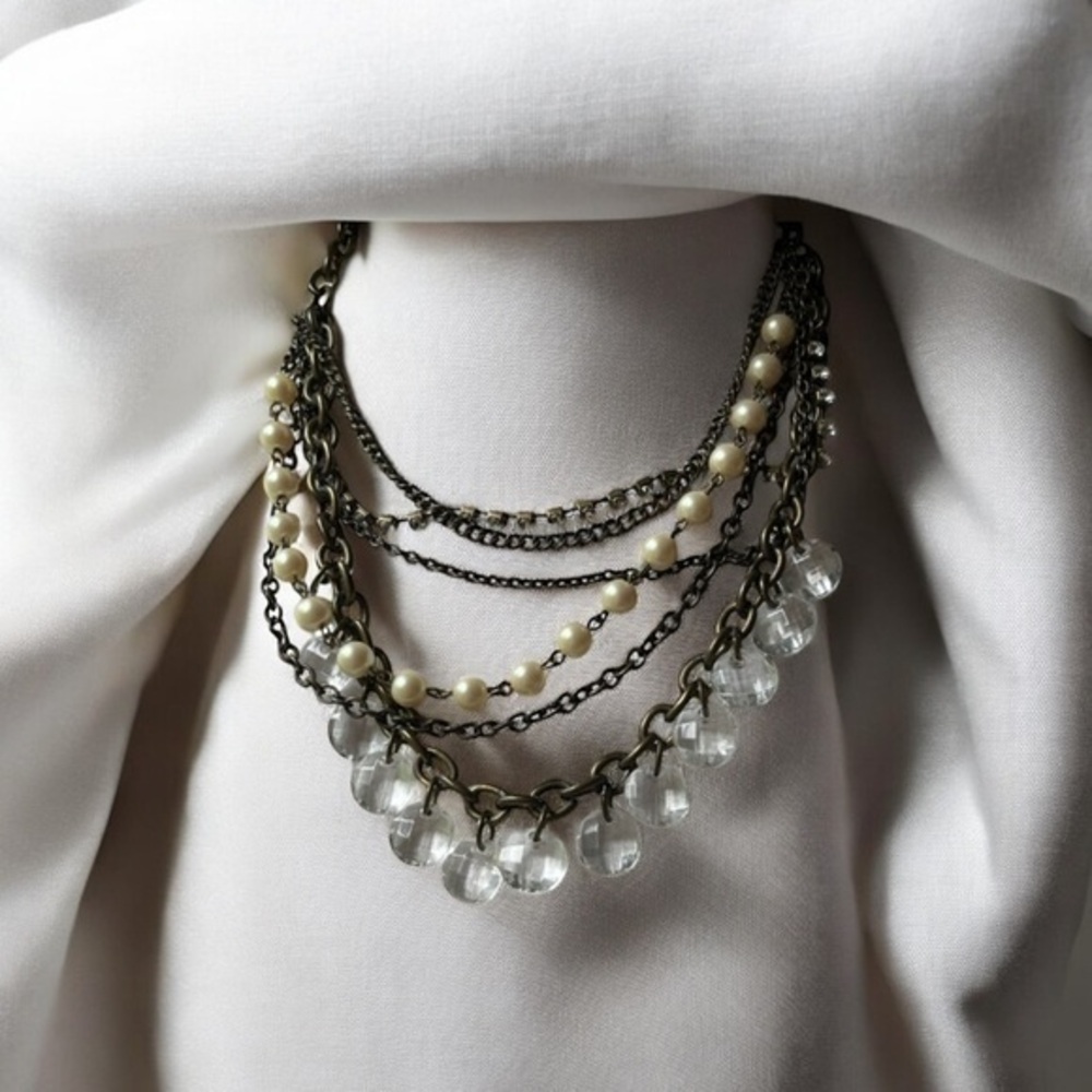 Elegant Multi-Layered Pearl and Crystal Necklace